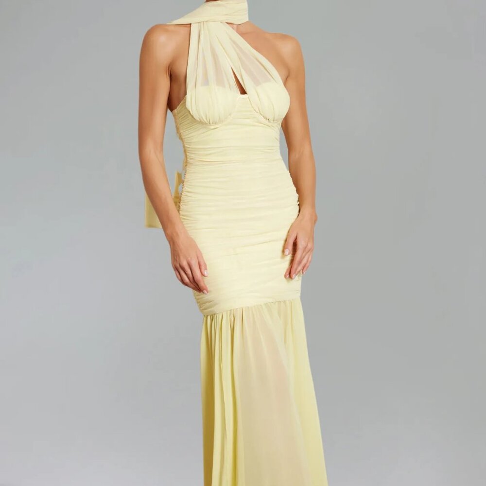 Ruched Mesh Maxi Dress